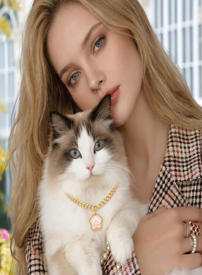 Cicy Bell Dog Cat Paw Pet Necklace Alloy Cubic Zirconia Cute Colorful Pet Collar Dogs or Cats Memorial Jewelry Gifts, Sweet Accessories Gift for Kitten Dog Puppy - Image 4